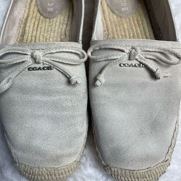 Coach Rae leather suede Beige Slip On Espadrilles Shoes front bow accent SZ8B - Picture 7 of 12